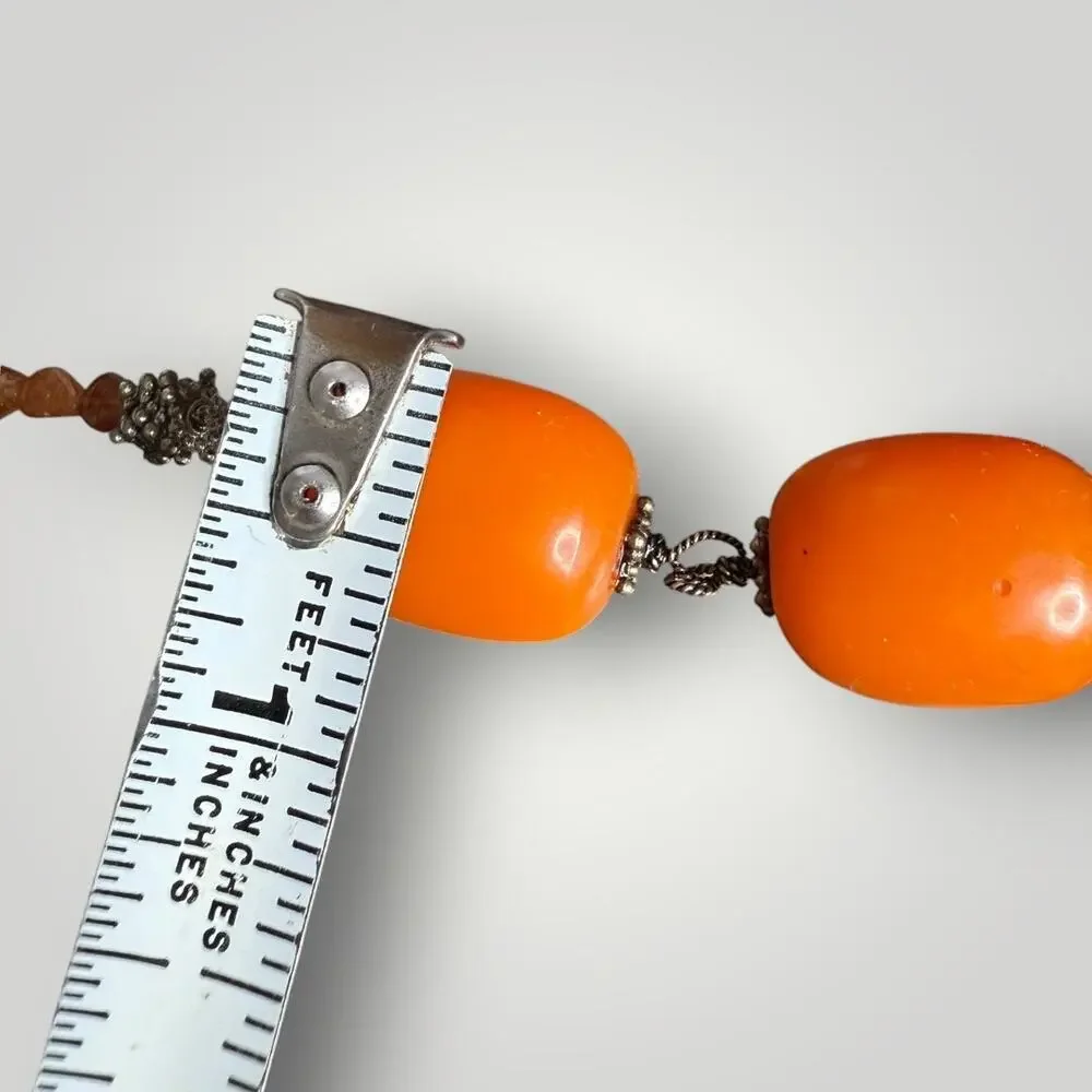 Chunky Orange Beaded Necklace  19 inch Vintage Style Resin Statement Jewelry